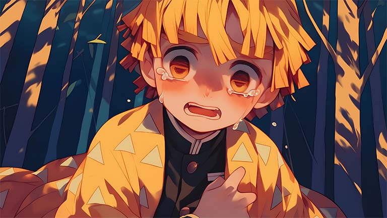 zenitsu crying scared desktop wallpaper cover