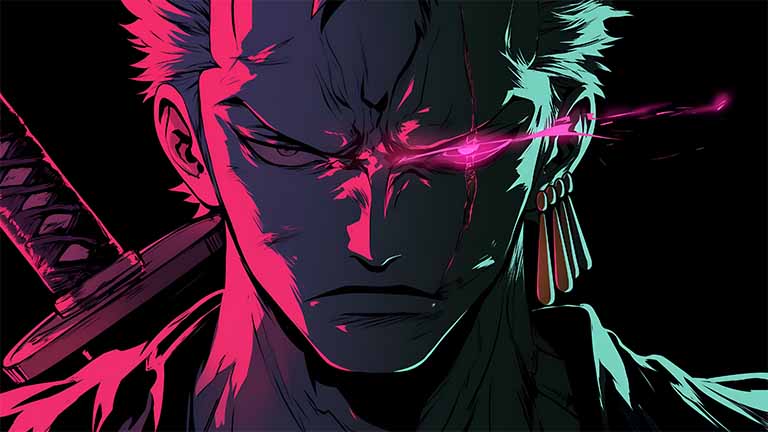 zoro glowing eye scar black anime laptop wallpaper cover