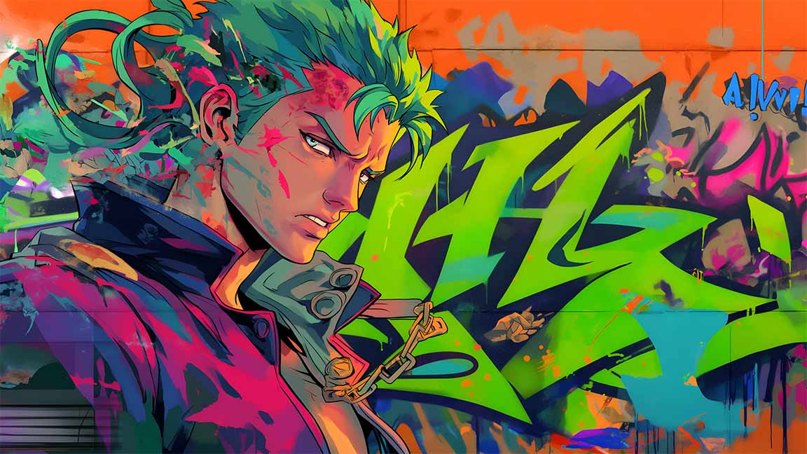 zoro graffiti style anime street art one piece desktop wallpaper cover