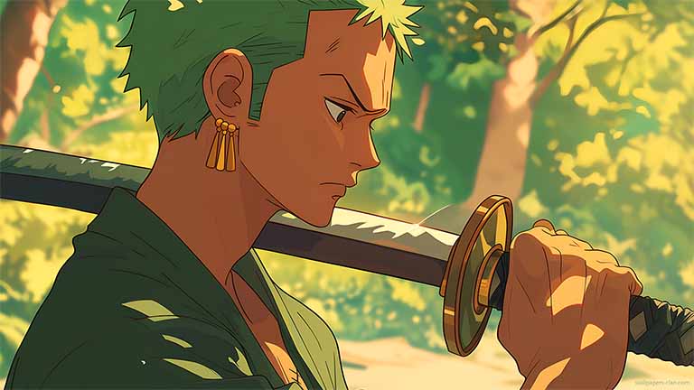 zoro swordsman ghibli style cover desktop wallpaper