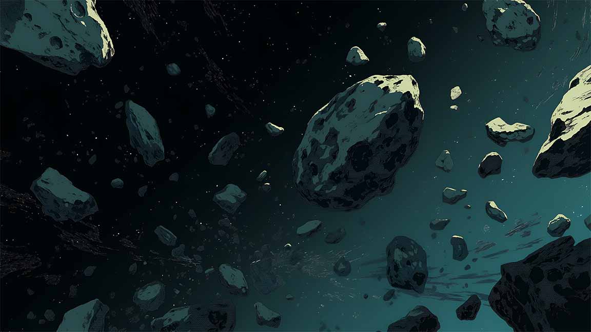 asteroids in dark galaxy space desktop wallpaper cover