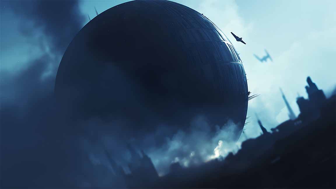 death star starfighter shadow scene desktop wallpaper cover