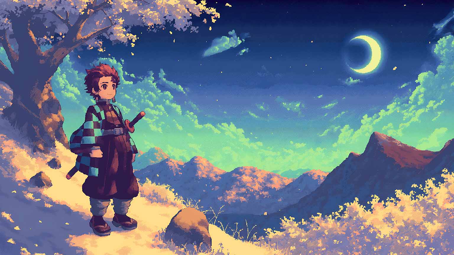 demon slayer tanjiro kamado glowing landscape desktop wallpaper preview