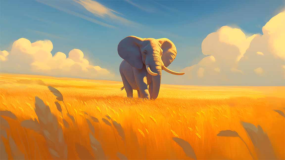 elephant wheat field cloudy sky scene desktop wallpaper cover
