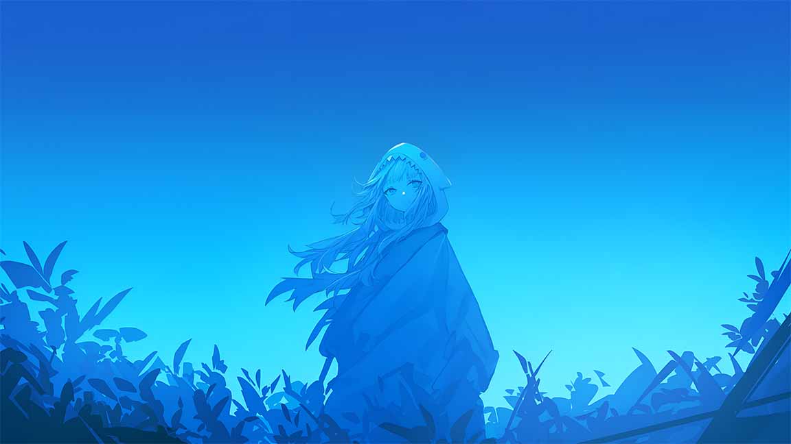 gawr gura blue hue anime gradient art style desktop wallpaper cover