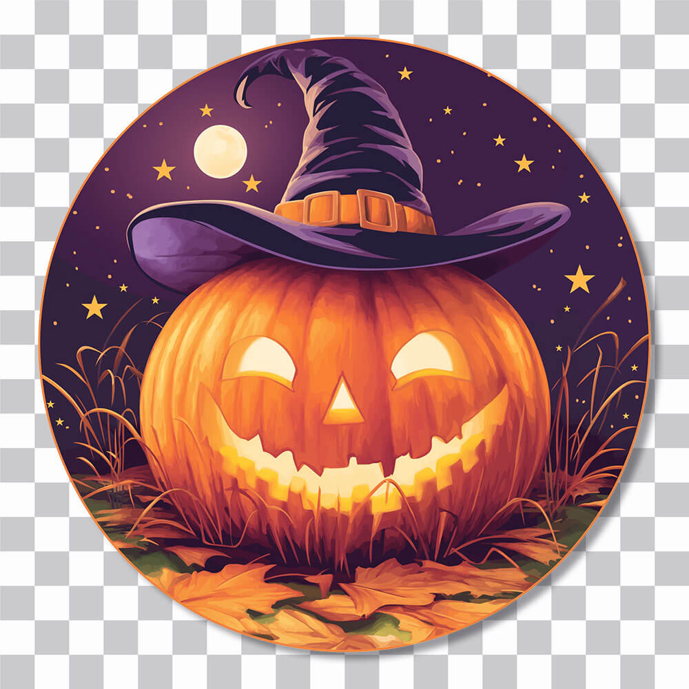 halloween pumpkin witch hat round sticker cover