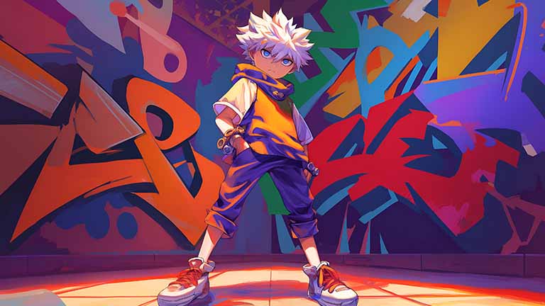 hunter x hunter killua zoldyck graffiti style desktop wallpaper cover