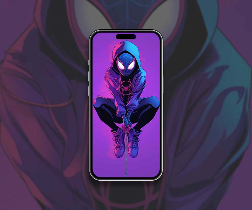 miles morales spiderman purple hoodie neon wallpapers collection