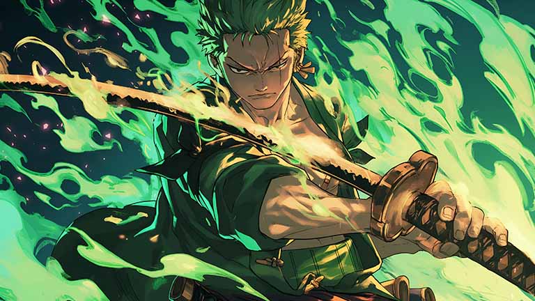 one piece zoro dynamic green desktop wallpaper cover