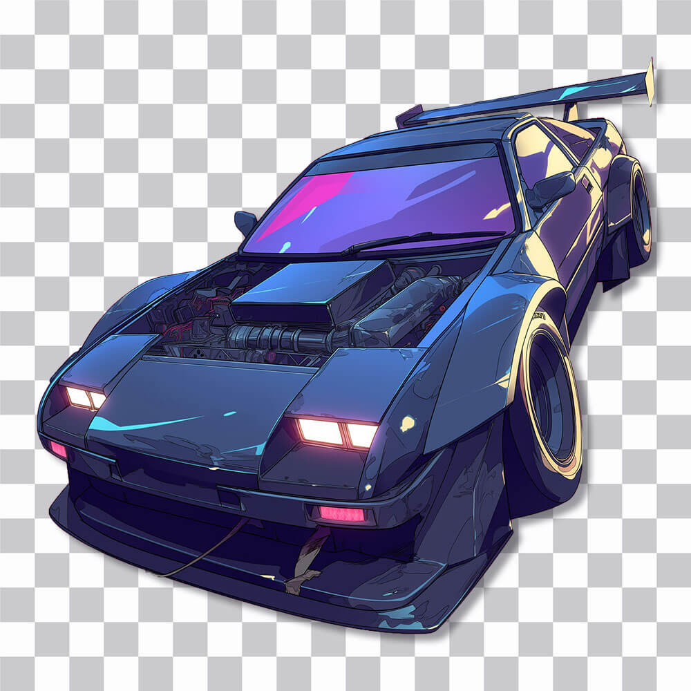 retrowave sportscar stylized art sticker cover