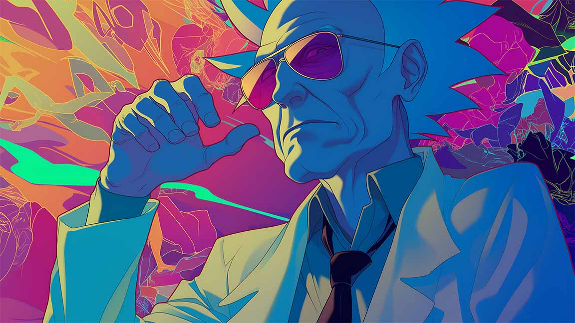 Rick Sanchez Neon Glasses Pop-Art Desktop Wallpaper - 4K Vibes