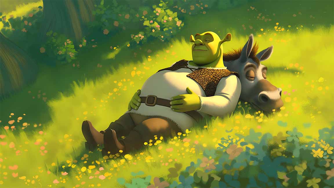 shrek & donkey flower meadow desktop wallpaper cover