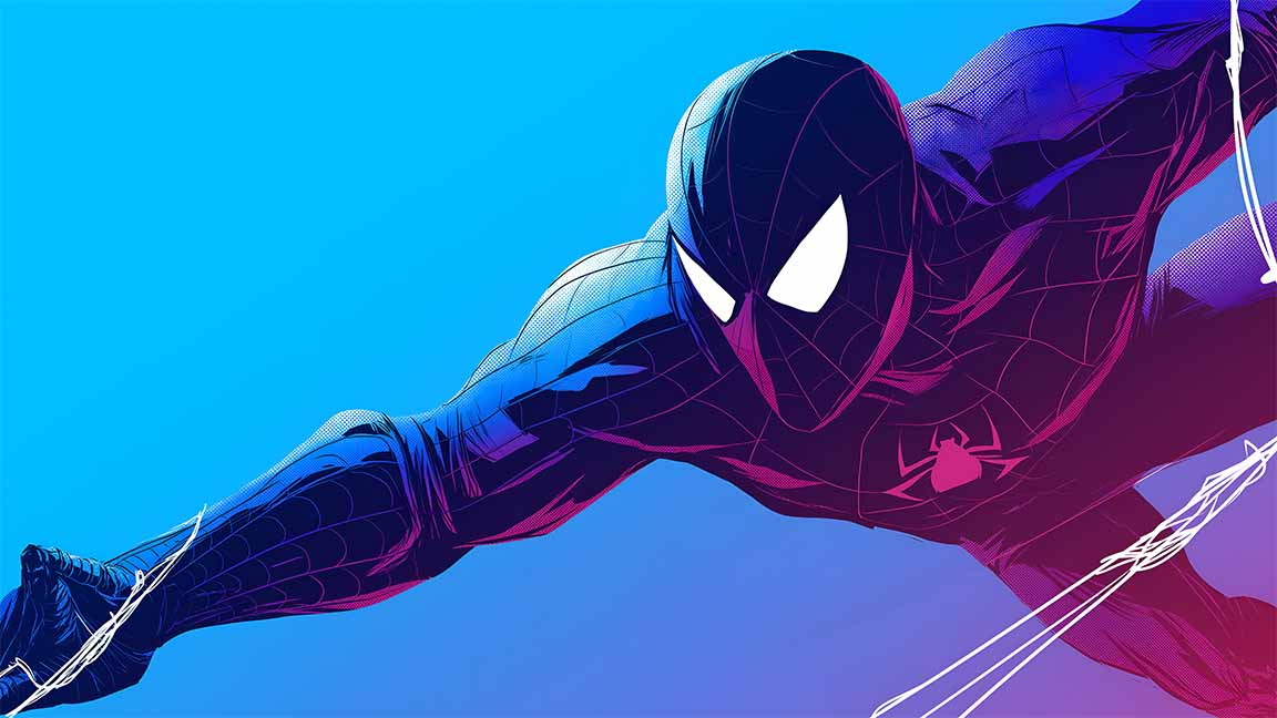 spider man gradient black suit swinging desktop wallpaper cover