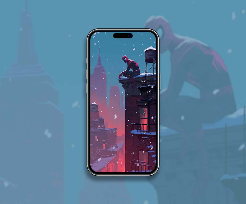 spider man winter city rooftop wallpapers collection