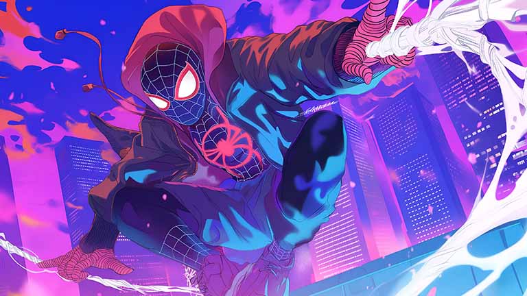 spiderman miles morales trippy urban desktop wallpaper cover