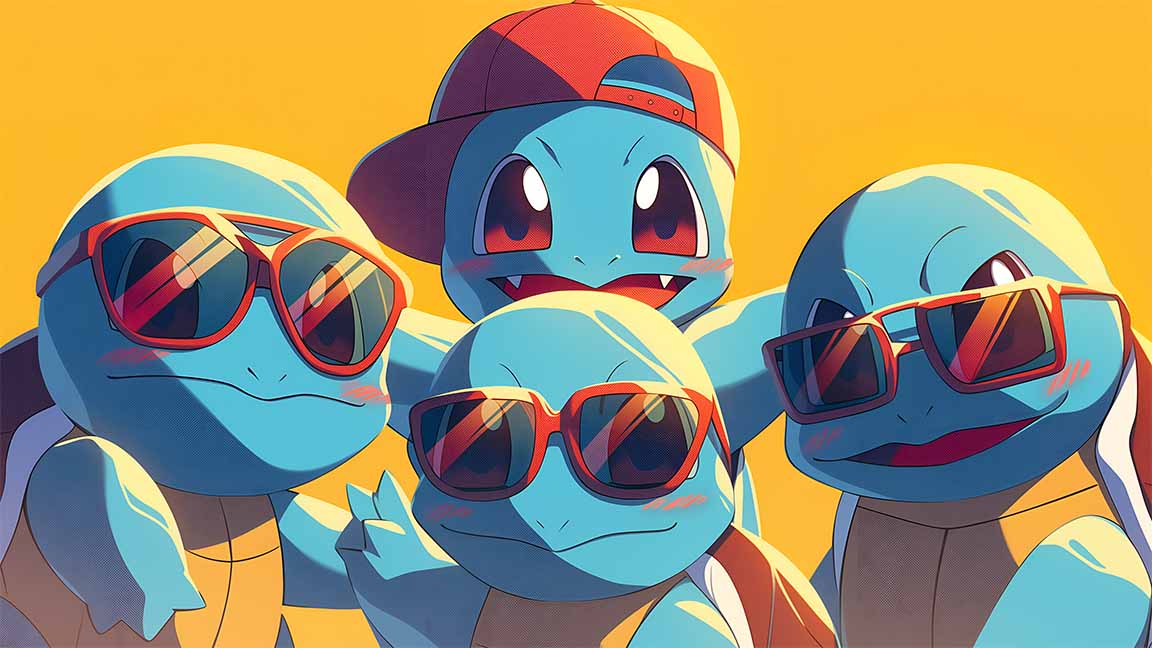 squirtle squad sunglasses funny pose desktop wallpaper cover