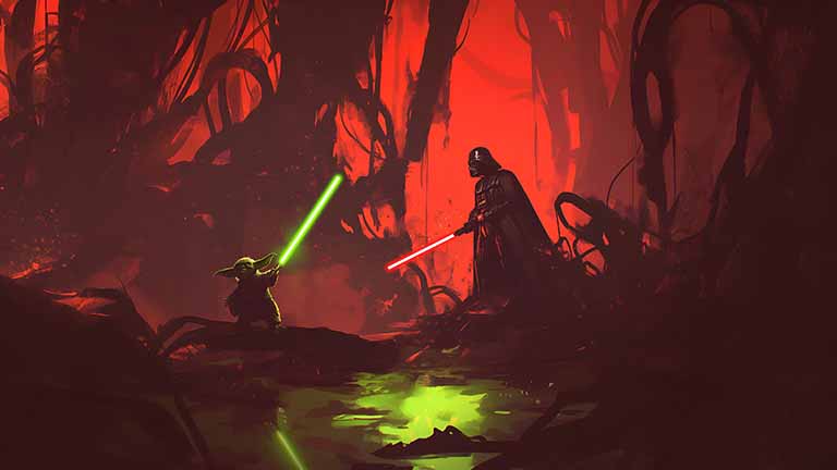 star wars yoda vs vader duel desktop wallpaper cover