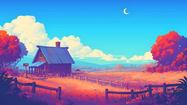 stardew valley rural sunset desktop wallpaper cover