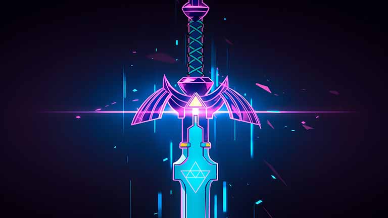 the legend of zelda master sword neon edge desktop wallpaper cover