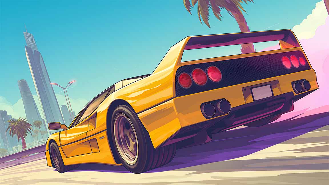 yellow sports car gta vibes desktop wallpaper cover