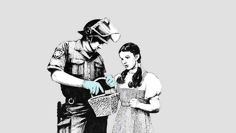 Banksy Wizard of Oz Riot Cop 4K Wallpaper - Banksy Wallpaper